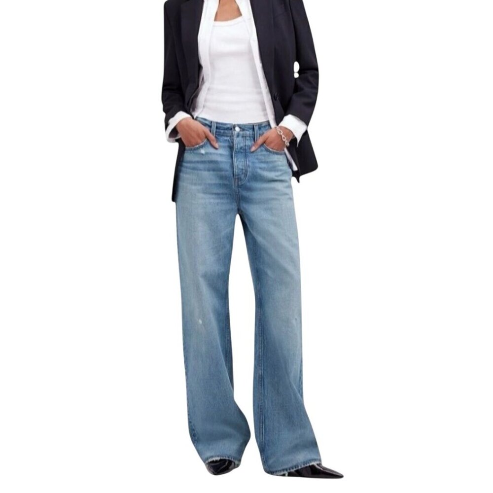 Madewell Low Slung Baggy Jeans Button Fly 5 Pockets Hamburg Wash Tall Size 29T - Picture 5 of 14
